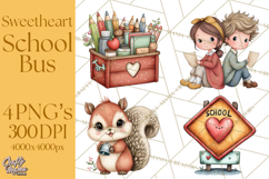 Sweetheart School Bus Clipart PNG, Kids Valentine Art Product Image 1