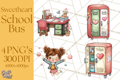 Sweetheart School Bus Clipart PNG, Kids Valentine Art Product Image 1