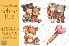Sweetheart School Bus Clipart PNG, Kids Valentine Art Product Image 1