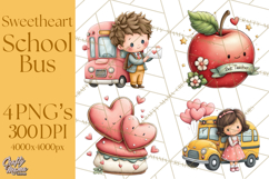 Sweetheart School Bus Clipart PNG, Kids Valentine Art Product Image 1