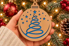 Swirl Tree Ornament SVG, Laser Cut Christmas Bauble Stars Product Image 2