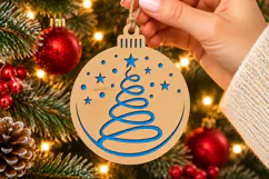 Swirl Tree Ornament SVG, Laser Cut Christmas Bauble Stars Product Image 1