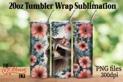 Cute Floral Raccoon 20oz Tumbler PNG, Flower Raccoon Tumbler Product Image 1