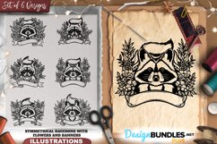 Symmetrical Raccoons With Flowers And Banners Illustrations Product Image 1
