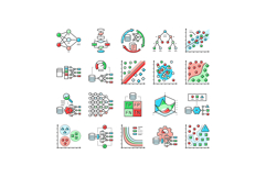 machine learning algorithm model icons set vector Product Image 1