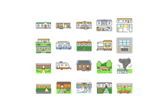 mobile home trailer, camper icons set vector Product Image 1