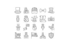 uncle sam patriotism propaganda icons set vector Product Image 1