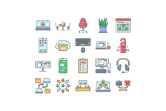 hybrid work model remote icons set vector Product Image 1