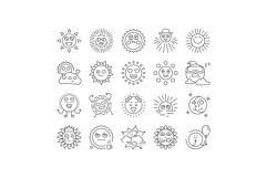 cute sun character sunny icons set vector Product Image 1