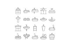 sink porcelain drain faucet icons set vector Product Image 1