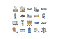 cement production gypsum icons set vector Product Image 1