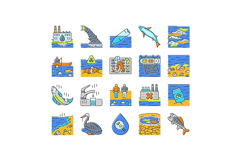 water pollution contamination icons set vector Product Image 1