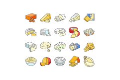 cheese food slice piece dairy icons set vector Product Image 1
