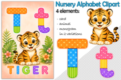 Nursery Alphabet Clipart, Flashcard Letter T, Monogram PNG Product Image 1