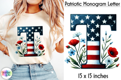 Patriotic Floral Alphabet Clipart, Patriotic Monogram PNG Product Image 1