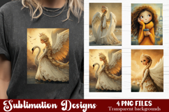 Trendy girl PNG , Retro 4 Designs Sublimation T-shirt Product Image 1