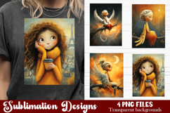 Trendy girl PNG , Retro 4 Designs Sublimation T-shirt Product Image 1