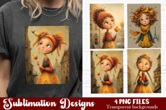Trendy girl PNG , Retro 4 Designs Sublimation T-shirt Product Image 1