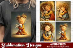 Trendy girl PNG , Retro 4 Designs Sublimation T-shirt Product Image 1