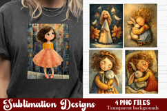 Trendy girl PNG , Retro 4 Designs Sublimation T-shirt Product Image 1