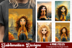 Trendy girl PNG , Retro 4 Designs Sublimation T-shirt Product Image 1