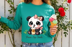 Pause Sip Smile Cute Panda Coffee Lover PNG Design Product Image 4