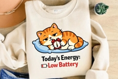 Today’s Energy Low Battery Cat PNG, Funny Tired Cat PNG Product Image 3