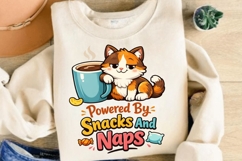 Powered By Snacks and Naps Cat PNG, Funny Lazy Cat Coffee Product Image 4