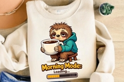Morning Mode Loading Sloth PNG, Funny Coffee Sloth PNG Product Image 4