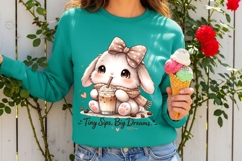 Tiny Sips Big Dreams Cute Bunny Coffee Lover PNG Design Product Image 1