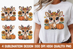 Floral Deer with Pumpkins T-Shirt PNG Product Image 1