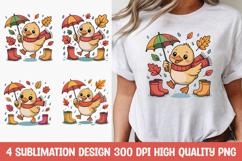 Cute Duck with Umbrella in Autumn Rain T-Shirt PNG Product Image 1