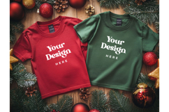 Christmas T-shirt Mockups Green Red Bella Canvas Top View_10 Product Image 1