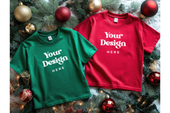 Christmas T-shirt Mockups Green Red Bella Canvas Top View_9 Product Image 1