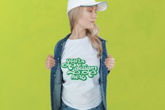 White t-shirt woman model mockup on green background Product Image 1