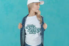White t-shirt woman model mockup on teal blue background Product Image 1