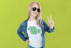 White t-shirt woman model mockup on green background Product Image 1