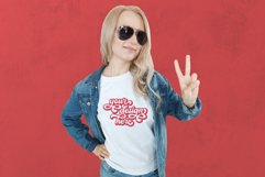 White t-shirt woman model mockup on red background Product Image 1