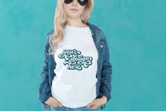 White t-shirt woman model mockup on teal blue background Product Image 1