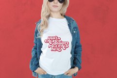 White t-shirt woman model mockup on red background Product Image 1