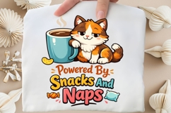Powered By Snacks and Naps Cat PNG, Funny Lazy Cat Coffee Product Image 5