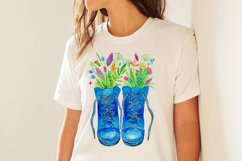 Watercolor Blue Boots with Flowers Sublimation Design - PNG Product Image 8