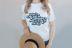 White t-shirt woman model mockup on neutral background Product Image 1