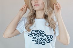 White t-shirt woman model mockup on neutral background Product Image 1