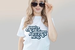 White t-shirt woman model mockup on neutral background Product Image 1