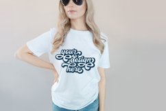 White t-shirt woman model mockup on neutral background Product Image 1