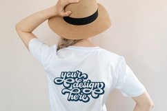 Back white t-shirt woman model mockup on neutral background Product Image 1