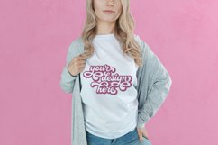 White t-shirt woman model mockup on pink background Product Image 1