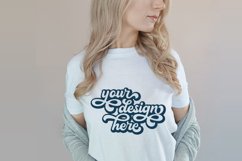 White t-shirt woman model mockup on neutral background Product Image 1