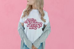 White t-shirt woman model mockup on pink background Product Image 1